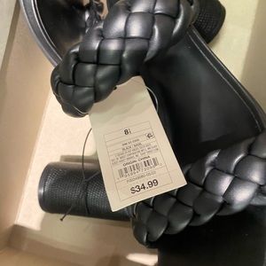 A New Day Basil Black Braided Strappy Heels